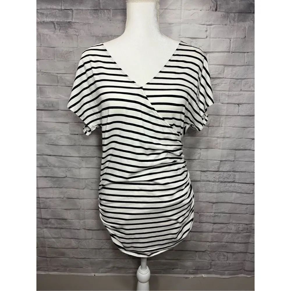 Black and white striped V neck t-shirt